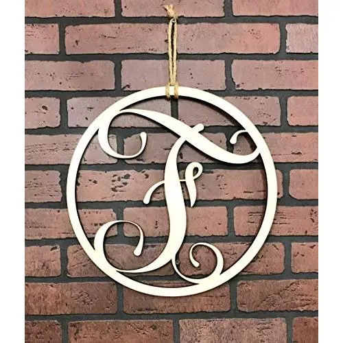 Monogram Door Hanger | Vine Letter F | Unpainted Natural Wood Finish | Great for Year Round Door Decor