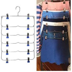 2pcs Clothes Hangers Multilayer Skirt Trouser Hanger for Pants Non Slip Metal Hanger Clips with 12 Clips Clothing Storage Rack Holder