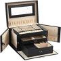 ABO Gear Boxes Jewelry Case Jewlery Organizers Storage with Lock, Black/Beige Pu Leather ABO Gear Boxes Jewelry Case Jewlery Organizers Storage with Lock, Black/Beige Pu Leather