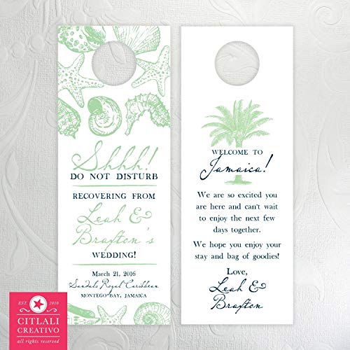 Shhh Do Not Disturb Ocean Seashells & Palm Tropical Destination Wedding Door Hangers (set of 10)