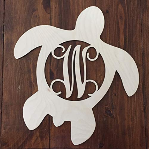 Unfinished Wood Turtle Monogram Hanger - Turtle Wreath - Nautical Door Hanger - Sea Turtle Initial Wreath - Marine Monogram -Sea Turtle Wall