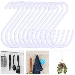 DINGEE 12 Pack White Heavy Duty S Hooks 6 inch Vinyl Coated Large S Hooks for Hanging Closet Rod Jeans Plants Jewelry Kitchen Pot Pan Cups Towels Hats Metal Steel Long S Hooks