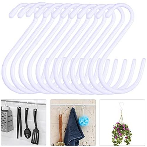 DINGEE 12 Pack White Heavy Duty S Hooks 6 inch Vinyl Coated Large S Hooks for Hanging Closet Rod Jeans Plants Jewelry Kitchen Pot Pan Cups Towels Hats Metal Steel Long S Hooks