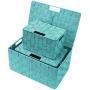 Sorbus Storage Boxes Woven Basket Bin Container Tote Cube Organizer Set Stackable Storage Basket Woven Strap Shelf Organizer Built-in Carry Handles (Lid Bins - 3 Pack, Aqua)