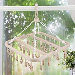 Qiterr Folding Clothes Hanger,Underwear Drying Rack Foldable Rotating Plastic Windproof Multi-Function Drying Rack Non-Slip Clothes Hook(Beige)