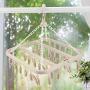 Nannday Drying Rack, 32 Clips Folding Clothes Hanger Windproof Socks Underwear Hook Anti-Slip(Beige)