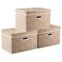 Prandom Collapsible Storage Cubes with Lids Fabric Decorative Storage Bins Boxes Organizer Containers Baskets with Cover Handles for Bedroom Closet Living Room 14.9x9.8x9.8 Inch 3 Pack