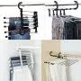 LFSHYP Clothes Hangers Newest Hot Fashion 5 in 1 Pant Rack Shelves Stainless Steel Multi-Functional Wardrobe Magic Hanger Black