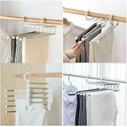 Multi-Function Stainless Steel 5PC 5 Tier Portable Clothes Hanger Pants Racks Trousers Hanger Clothes Storage Drying Hanger Random Color