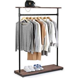 MyGift 60-Inch Rustic Industrial Wood & Pipe Design Freestanding Coat Rack, Retail Garment Display Stand