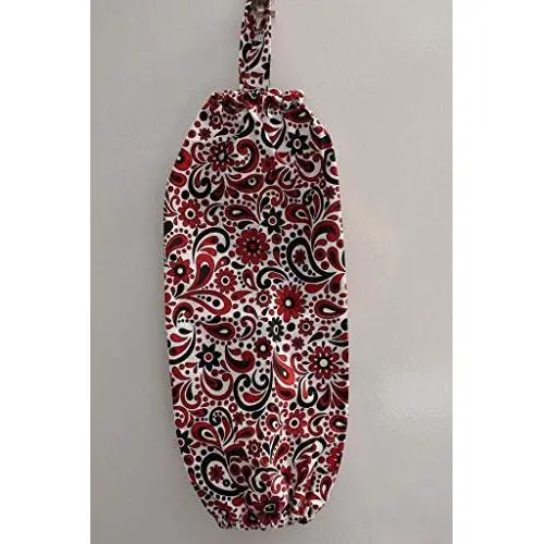 Plastic Grocery Bag Holder Hanger Red and Black Paisley Floral Plastic Grocery Bag Holder Hanger Red and Black Paisley Floral