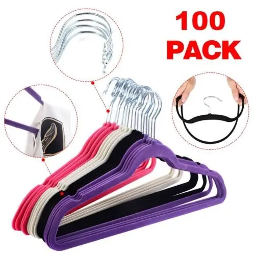 100PCS Non Slip Velvet Clothes Suit/Shirt/Pants Hangers lots White, Black, Purple,Red