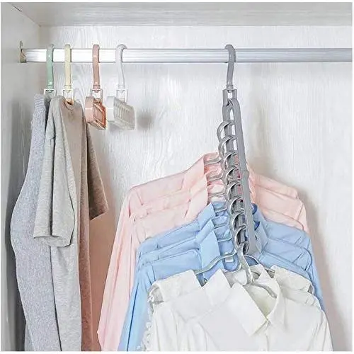 10pcs Random Color Creative 3D Space Saving Hanger, Magic Clothes Hanger 9Hole Towel Hook Closet Organizer Storage Rack 10pcs Random Color Creative 3D Space Saving Hanger, Magic Clothes Hanger 9Hole Towel Hook Closet Organizer Storage Rack
