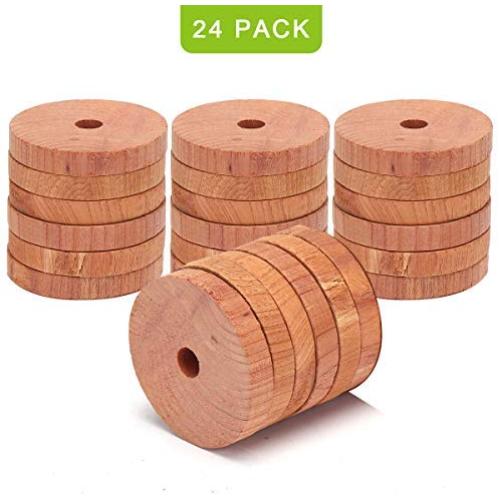 Coolrunner 24 Pack Cedar Fresh Red Cedar Wood Rings, Aromatic Cedar Blocks, 100% Natural Red Cedar Hangers for Closets and Drawers, Clothes Storage Protector