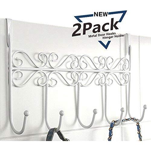 PerriRock 5 Hanger Rack(2 Pack)- Decorative Metal Door Hooks Hanger Holder for Home Office Kitchen Use Coat Hook Rack (White)