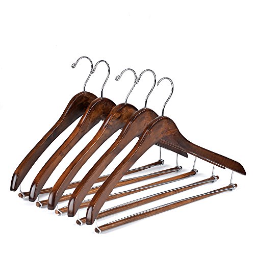 Quality Hangers Wooden Hangers Beautiful Sturdy Suit Coat Curved Hangers Great for Travelers Heavy Duty Hanger with Locking Bar - Retro Finish (5)