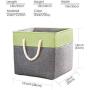 Prandom Large Foldable Cube Storage Baskets Bins 13x13 inch [3-Pack] Fabric Linen Collapsible Storage Bins Cubes Drawer with Cotton Handles Organizer for Shelf Toy Nursery Closet Bedroom(Green)…