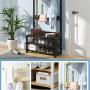 Freestanding Coat Rack, Shoe Bench, Clothes Rail,Wooden Modern Multi-Function Heavy-Duty Jacket,Clothes Storage Hanger with 4 Hooks,for Entryway Bedroom Office,White,Black Walnut Color,Wood Color