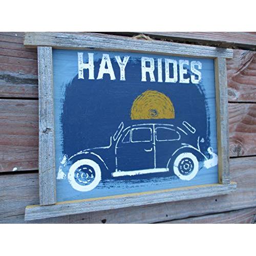 Vintage look HAY RIDES VW BUG BEETLE Fall jute hanger antique style primitive style. weathered wood sign Vintage look HAY RIDES VW BUG BEETLE Fall jute hanger antique style primitive style. weathered wood sign