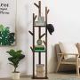 Coat Rack, Bamboo Tree Garment Clothes Coat Hat Hanger Stand 8 Hook Free Standing Multi-Layer Display Hall Tree Shelf for Home Bedroom Hallway(Dark Brown)