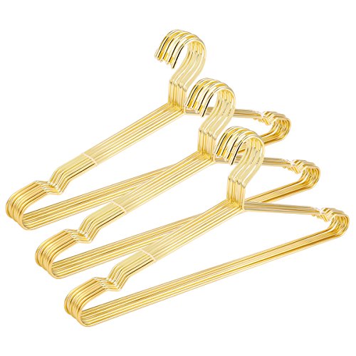 Jetdio 17.7 inch Strong Metal Wire Hangers Clothes Hangers, Coat Hanger, Standard Suit Hangers, Metal Hangers, 30 Pack, Gold