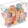 mDesign Plastic Toy Boxes Storage Organizer Tote Bin with Handles for Child/Kids Bedroom, Toy Room, Playroom - Holds Action Figures, Crayons, Building Blocks, Crafts - 4 Pack - Clear