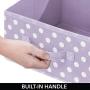 mDesign Soft Fabric Closet Storage Organizer Bin Boxes - Front Handle, for Cube Furniture Shelving Units Bedroom, Nursery, Toy Room - Polka Dot Print - 4 Pack - Light Purple/White