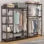 Tribesigns Double Rod Closet Organizer, Free Standing 3 Tiers Shelves Clothes Garment Racks, Large Heavy Duty Clothing Storage Shelving Unit for Bedroom Laundry Room, Vingate Walnut Finsh & Metal Fram