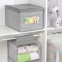 mDesign Decorative Soft Stackable Fabric Closet Storage Organizer Holder Boxes - Clear Window, Lid, for Child/Kids Room, Nursery - Large, Collapsible Foldable - Herringbone Print - Gray