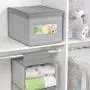 mDesign Decorative Soft Stackable Fabric Closet Storage Organizer Holder Boxes - Clear Window, Lid, for Child/Kids Room, Nursery - Large, Collapsible Foldable - Herringbone Print - Gray mDesign Decorative Soft Stackable Fabric Closet Storage Organizer Holder Boxes - Clear Window, Lid, for Child/Kids Room, Nursery - Large, Collapsible Foldable - Herringbone Print - Gray