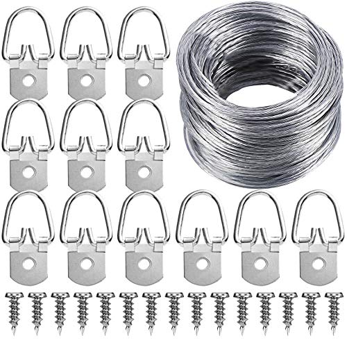 Paxcoo Picture Hanging Kit Including 50 Pcs D-Ring Picture Hangers with Screws and 100 Feet Picture Hanging Wire, Supports up to 30 lbs