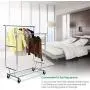 TomCare Garment Rack Double Clothes Racks Adjustable Clothing Rack Extensible Clothes Hanging Rack Commercial Grade Garment Rolling Racks for Hanging Heavy Duty Stainless Steel Garment Rack on Wheels