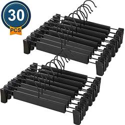 NORTHERN BROTHERS Pants Hangers, 30 Pack Skirt Hangers with Clips Trouser Bulk Plastic Hangers for Pants