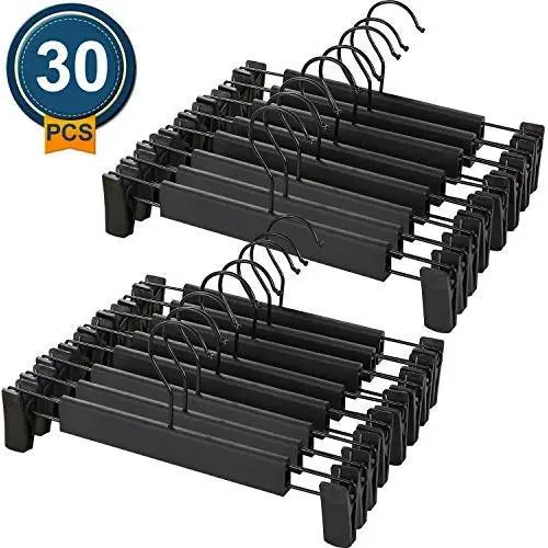 NORTHERN BROTHERS Pants Hangers, 30 Pack Skirt Hangers with Clips Trouser Bulk Plastic Hangers for Pants