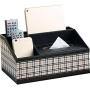 WINGOFFLY Multifunction Trapezoid PU Leather Tissue Boxes Holder Desk Storage Boxes Pen Pencil Remote Control Holder Checkered