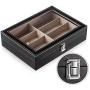 Plxixi Leather Sunglasses Organizer Box, Eyeglasses Display Case,Eyewear Jewelry Collection Case,Glasses Storage Holder Boxes with Glass Lid 8 Slots 13.2" L x 9.6" W x 3.3" H (Black, 8 Slot)