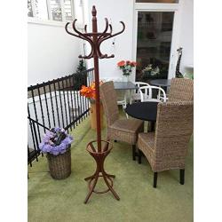 AQ-FURNITURE Coat and Hat Wooden Rack Antique Style with Umbrella Stand Hanger with 12 Hooks Floor Peg Hanger for Clothes Coat and Hat Rack Stand