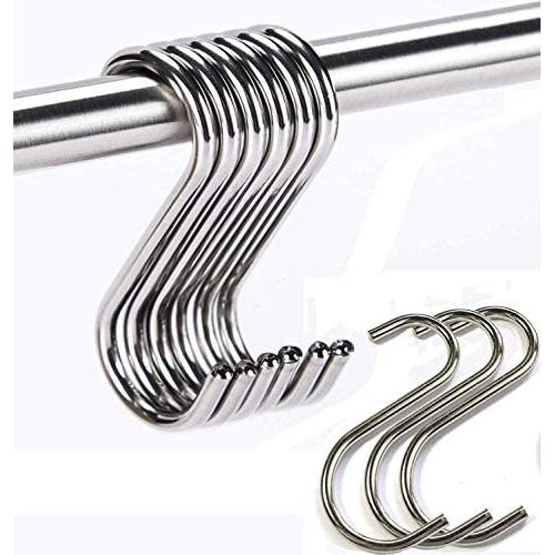 Maxgoods 3.54 10PCS Home Storage Utility S Shaped Hooks Stainless Steel Metal Hangers Hanging Hooks for Kitchen, Work Shop, Bathroom, Garden,Bedroom (Silver, 10PCS)
