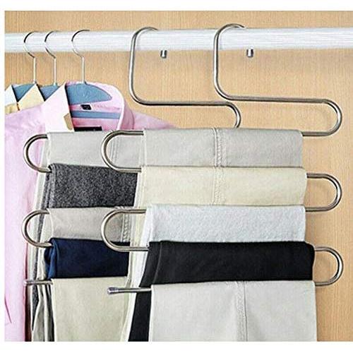 5pcs Multi-Functional Pants Rack Shelves Stainless Steel Wardrobe Magic Hanger S-Shape Clothes Hangers Storage Rack