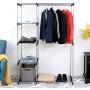 Tangkula Closet Double Rod Freestanding Heavy Duty Steel Frame Multi-Shelves Organizer Garment Rack Portable Clothes Hanger Storage Rack Home Washroom Storage Organizer