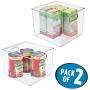 mDesign Plastic Food Storage Container Bin with Handles - for Kitchen, Pantry, Cabinet, Fridge/Freezer - Large Organizer for Snacks, Produce, Vegetables, Pasta - BPA Free, 10" Square, 2 Pack - Clear