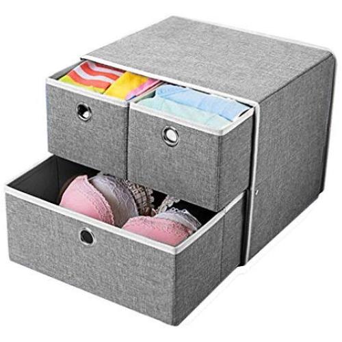 CUUYQ Foldable Storage Bins, Underwear Fabric Storage Boxes Cubes Stackable Fabric Storage Basket Cloth Storage Box,Gray