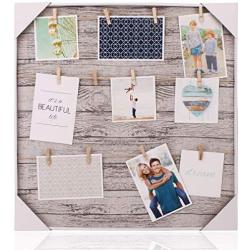 hantajanss Clip Photo Holder, Photo Collage Frame, Large Picture Display Frame with 12 Wood Clothespin Clips for Hanging Home Decoration 20 ×20 inches Grey