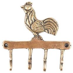 Indianshelf Handmade 1 Artistic Vintage Golden Brass Rooster Key Hooks Hangers/Wall Hooks Decorative