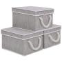 JS HOME Foldable Basket Organizer Bin, Polyester Storage Boxes with Strong Cotton Rope Handle and Lid, Grey, Small, 3-Pack