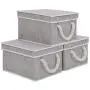 JS HOME Foldable Basket Organizer Bin, Polyester Storage Boxes with Strong Cotton Rope Handle and Lid, Grey, Small, 3-Pack JS HOME Foldable Basket Organizer Bin, Polyester Storage Boxes with Strong Cotton Rope Handle and Lid, Grey, Small, 3-Pack