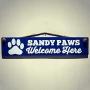 Sandy Paws Welcome Here Wood Sign - Rustic Wall Decor With Rope Hanger - Dog Decor for Home