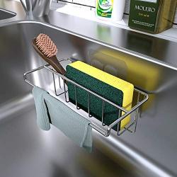 Adhesive Sink Organizer Sponge Holder+Dish Cloth Hanger, 2 in 1, Ideal for Removable Hanging Sink Caddy Brush Holder or Adhesive Sink Rack Dish Drainer, SUS304 Rust Proof,No Drilling