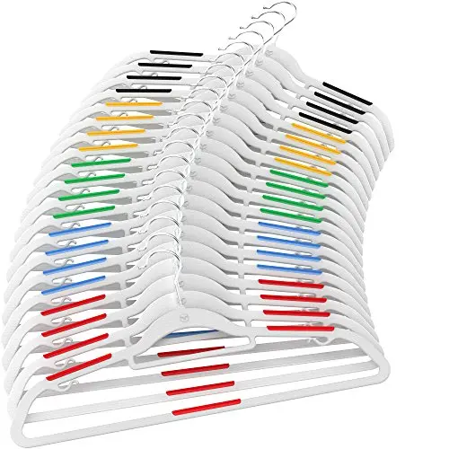 Vremi Clothes Hangers 20 Pack - Non Slip Ultra Slim Plastic Hanger Set with Secure Grip Strips and Durable Chrome Metal Hooks - Gray and Multi Color Vremi Clothes Hangers 20 Pack - Non Slip Ultra Slim Plastic Hanger Set with Secure Grip Strips and Durable Chrome Metal Hooks - Gray and Multi Color