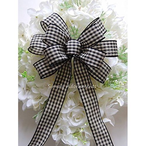 Primitive Black Check Wreath Bow Black Tan Check Wreath Bow Vintage Black Check Door hanger Bow Rustic gingham check Swag Bow Door Hanger Decor Lodge Home Decoration